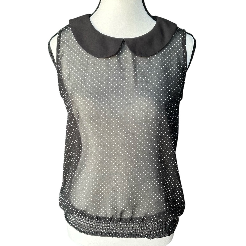 Sahara 7 Black Polka Dot Peter Pan Collar Sheer Blouse